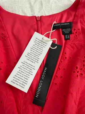 NWT Maggy London Coral Eyelet Midi Dress Size 6 Ruffle V-Neck thumbnail 8
