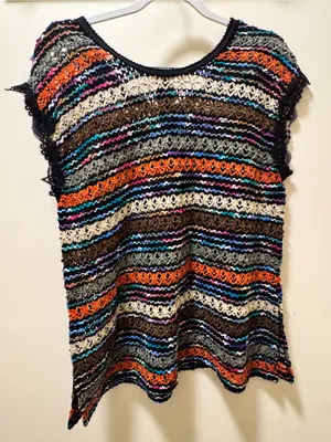 Free People New Romantics‎ crochet Chenille Stripe Knit Top Size Small Lace thumbnail 6
