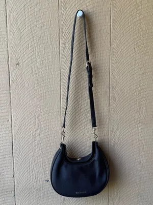 Bostanten Black Pebbled Leather Crescent Hobo Shoulder Crossbody Bag thumbnail 3