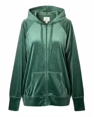OFFLINE by Aerie Velour Zip Up Hoodie‎ Womens Medium Green Velvet Loungewear thumbnail 1