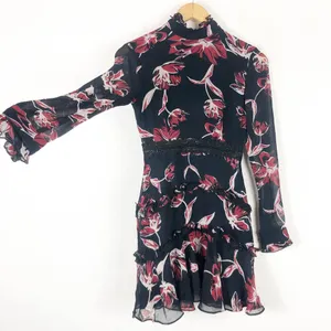 Nicholas French Floral Mini Dress Size 2 Silk Long Sleeve Ruffle Aline High Neck thumbnail 13