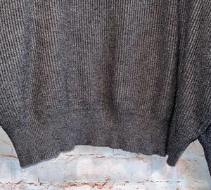 Zara knit crew neck semi cropped sweater pullover grey long sleeve L ribbed thumbnail 6