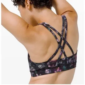 Lululemon Energy Bra Sz 4 Floral Strappy Medium Support Purple Black Women thumbnail 6