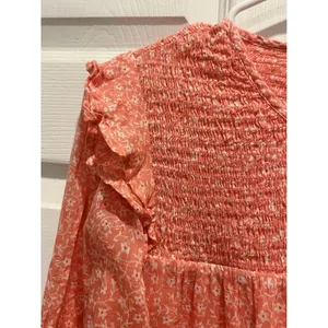 Billabong x Wrangler Womens Large Coral Floral Smocked Long Sleeve Blouse Ruffle thumbnail 3