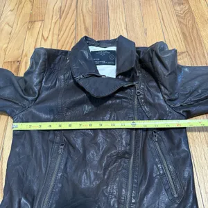 AllSaints Brown Leather‎ Lana Moto Biker Jacket Size 12 thumbnail 11