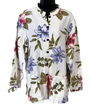 Coldwater Creek floral botanical print linen-blend button-down blazer jacket thumbnail 1