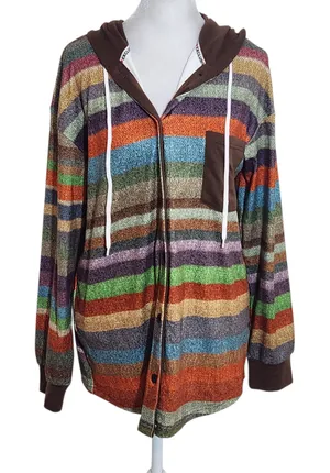 Exclusive Colorful Striped Hoodie NWT Sz Medium Women's Oversized Stripe Shacket thumbnail 1