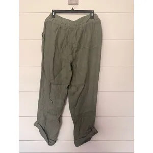Kaktus Women’s XL Olive Green Linen Pants LagenLook Minimalist Art to Wear thumbnail 3