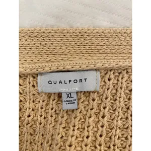 Qualfort Womens Knit Cardigan XL Beige Button-Up 100% Cotton Lightweight Sweater thumbnail 5