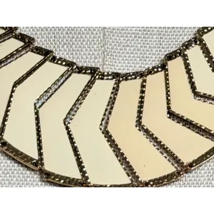 Aldo Statement Necklace Cream Tan Gold Bib‎ Geometric Boho Art Deco Structured thumbnail 2