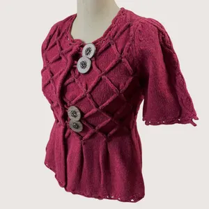Leifsdottir XS Lisel Cardigan‎ Burgundy Wool Knit Peplum Goblin Viking Valentine thumbnail 2