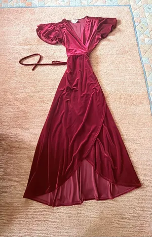 BHLDN Anthropologie Dover Burgundy Velvet Wrap Maxi Dress Size L Made in USA thumbnail 2