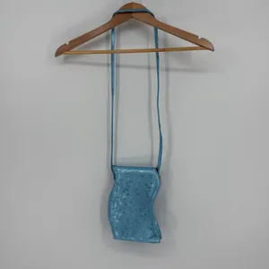 Vintage Blue Paisley Wave Shape Evening Bag Filigree Rhinestone Flower Crossbody thumbnail 5
