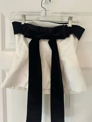 ZARA Strapless Bow Tube White Top Black Velvet thumbnail 5