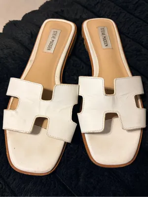 Steve Madden White Leather Slide Mules thumbnail 1