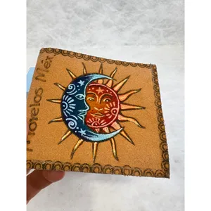 Morelos Mexico Hand Painted Leather Sun Moon Bifold Wallet Tan Celestial Zipper thumbnail 3