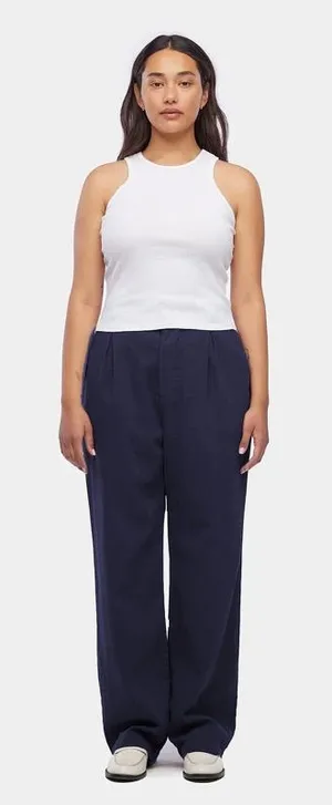 LACAUSA Echo Trousers Pleated Cotton‎ Navy Blue Wide Leg Women’s Size XS thumbnail 1