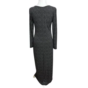 ModCloth Maxi Dress Black Polka Dot Square Neck Stretch Mod Indie Retro Party‎ M thumbnail 4