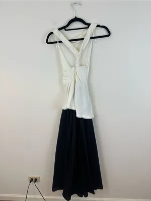 Zara Asymmetrical Draped Twist Open Back Maxi Dress Black and Cream Size Small thumbnail 4