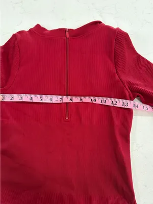 Ribbed Long-Sleeve One-Piece Jumpsuit in Burgundy thumbnail 8