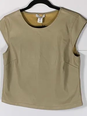 Sincerely Jules Faux Leather Top M Taupe Cap Sleeve NWT Vegan Leather thumbnail 3