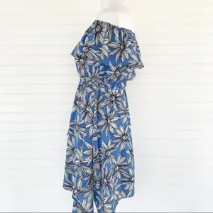Charlotte Russe Dress XS Blue Floral Off Shoulder‎ Handkerchief Hem Tassel Belt thumbnail 8