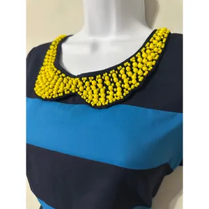 M60 Miss Sixty Striped Sheath Dress Yellow‎ Beaded Peter Pan Collar Size 4 thumbnail 2