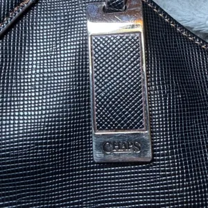 Chaps Black Faux Leather Tote Shoulder Bag Large Textured Purse Work Shopper thumbnail 7