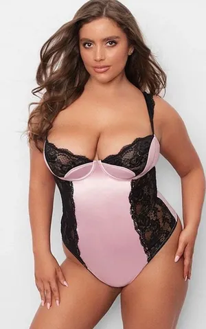 NWT Frederick's Of Hollywood Ilana Satin And Lace Pink Teddy Size Small S thumbnail 1