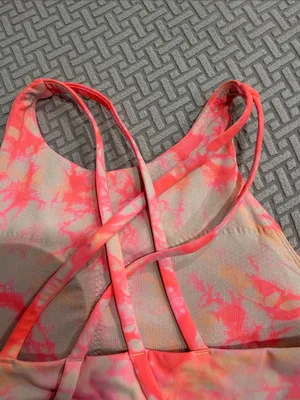 lululemon athletica Pink & Cream Tie-Dye High Neck Sports Energy Bra Size 8 thumbnail 9