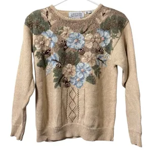 JANTZEN Petite Hand Embroidered Floral Sweater‎ Size Small Floral Grandmacore thumbnail 1