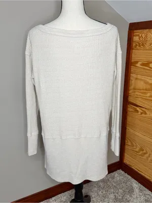 American Eagle Oversized Waffle Knit Long Sleeve Sweater Small Oatmeal Beige Tan thumbnail 2