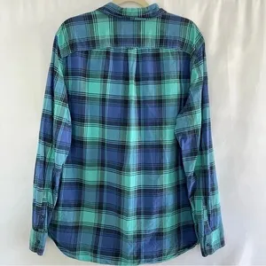 Gap Plaid Lived-In Cotton Long Sleeve Button Down Shirt Blue Aqua Size XL thumbnail 6