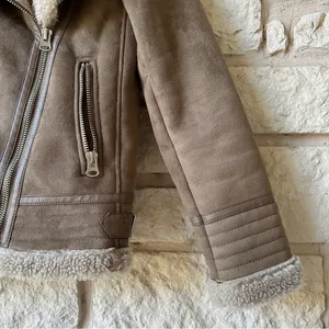 Zara Women's Tan Faux Suede Biker Jacket thumbnail 2