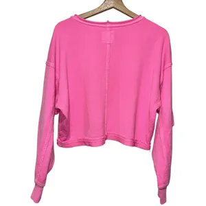 Aerie Beach Party‎ Cropped Sweatshirt Women Sz S Neon Pink Oversized Boho thumbnail 2