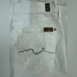 7 For All Mankind Classic White Flare Women's Jeans with Silver Sequins thumbnail 8