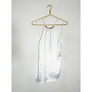 NWT Zara White Satin Halter Asymmetrical Hem Top Medium Tie Back Quiet Luxury thumbnail 4