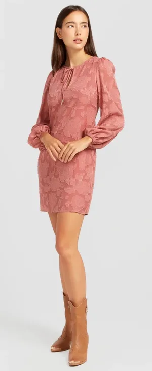 Belle & Bloom Kiss the Stars Puff Long Sleeve Mini Dress Floral Rose Womens XS thumbnail 1