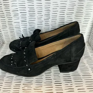 Franco Sarto Womens Black Suede Studded‎ Kiltie Loafer Block Heels Size 8.5M thumbnail 2