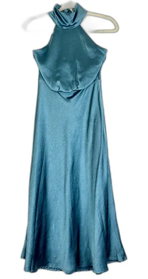 Showpo Ebony Midi Dress Size 2 NWT High Neck Gathered Bodice Steel Blue thumbnail 1