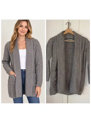 Aran Crafts $150 100% Merino Wool Oversized Woman’s XXS open cardigan Gray thumbnail 2