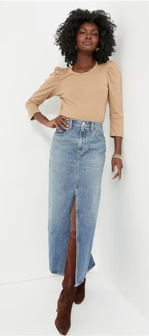 Tuckernuck Pomander Place Tan Vesty Long Sleeve Crewneck Medium Puff Shoulder thumbnail 1
