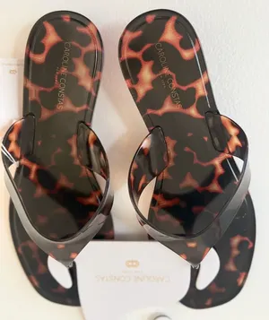 Caroline Constas New York Tortoise Jelly Thong Sandals Black/Brown S 10 Womens thumbnail 1