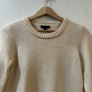 J.‎ Crew 100% Wool Sweater 3/4 Sleeve Stripe Trim XS Cream Gray Preppy Academia thumbnail 2