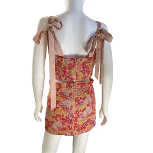 Lulus Floral Two Piece Set Crop Top Mini Skirt‎ Pink Yellow Red Medium M thumbnail 5