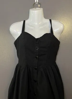 Urban Outfitters Dress Womens Medium Black Button Front Midi Sundress Sweetheart thumbnail 1