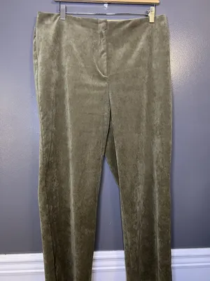 Vintage David Brooks Pants Womens 14 Green Velour Straight Leg Stretch Pull On thumbnail 2
