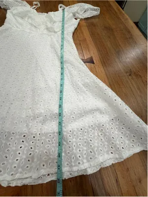 SHEIN White Eyelet Lace Ruffle Wrap Mini Dress Size M Minimalist Coastal Resort thumbnail 11