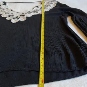 Entro Long Sleeve Bell Split Sleeve Black Top with off white lace trim size M thumbnail 7