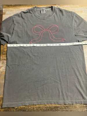 Comfort Colors Pepper Short Sleeve Tee with embroidered Pink Bow thumbnail 5